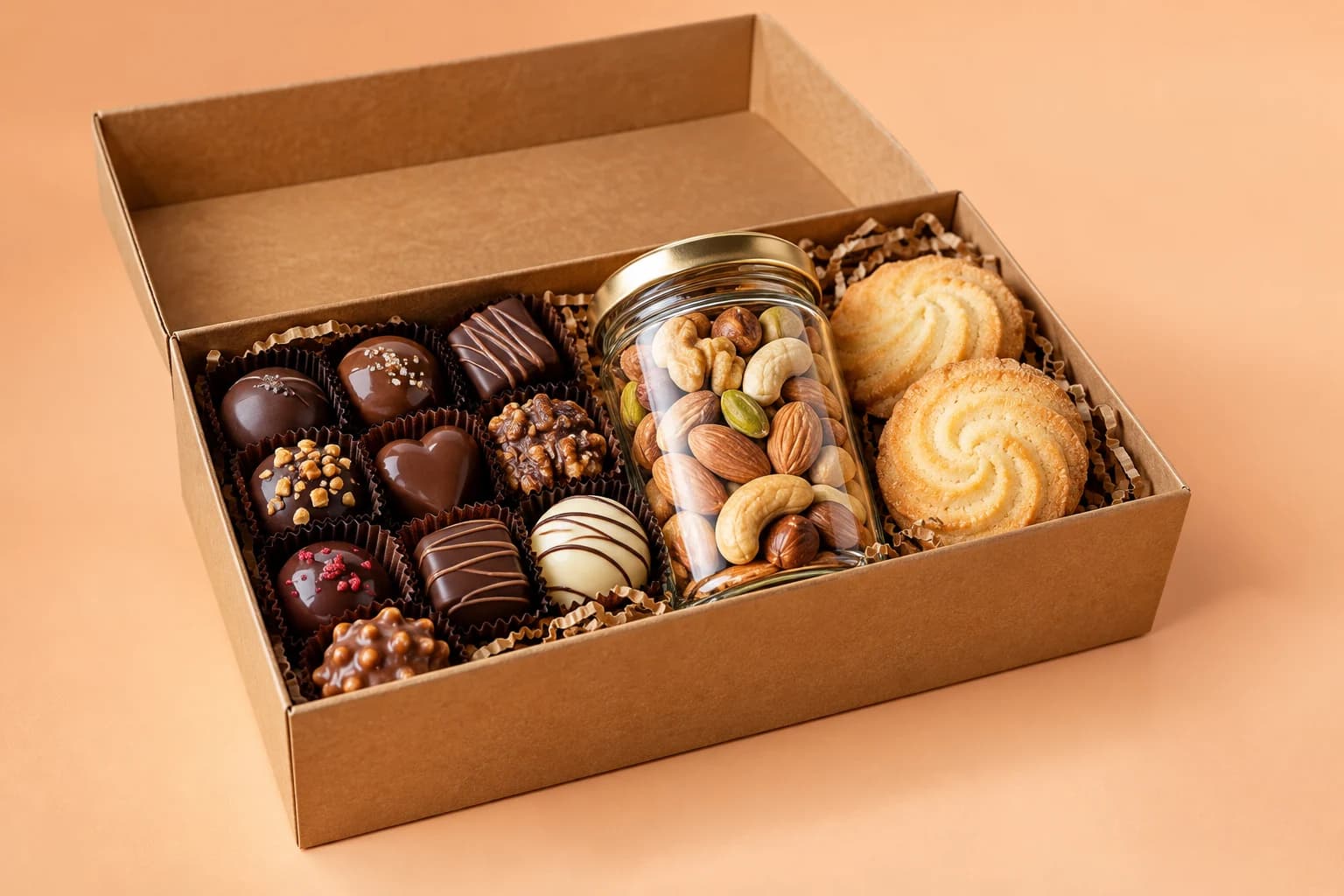 Illustrative food and edible gifts merchandise arrangement