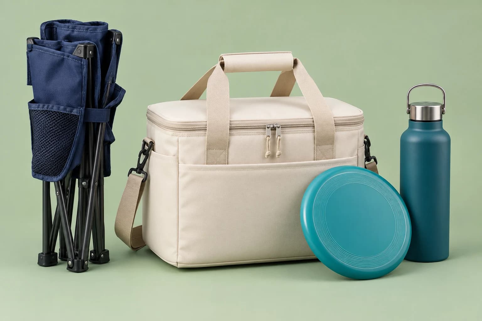 Illustrative outdoor sports and leisure merchandise arrangement
